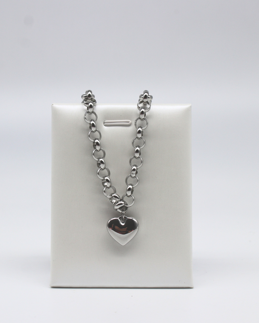 Chunky Heart Chain Necklace (Silver)