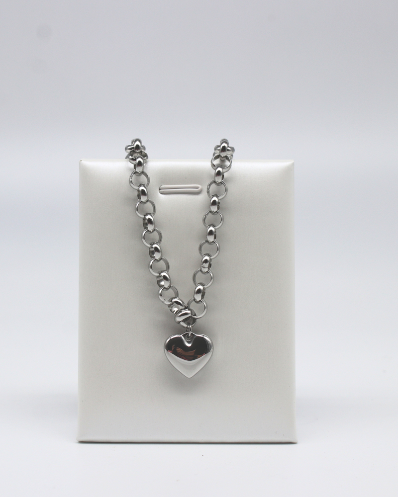 Chunky Heart Chain Necklace (Silver)