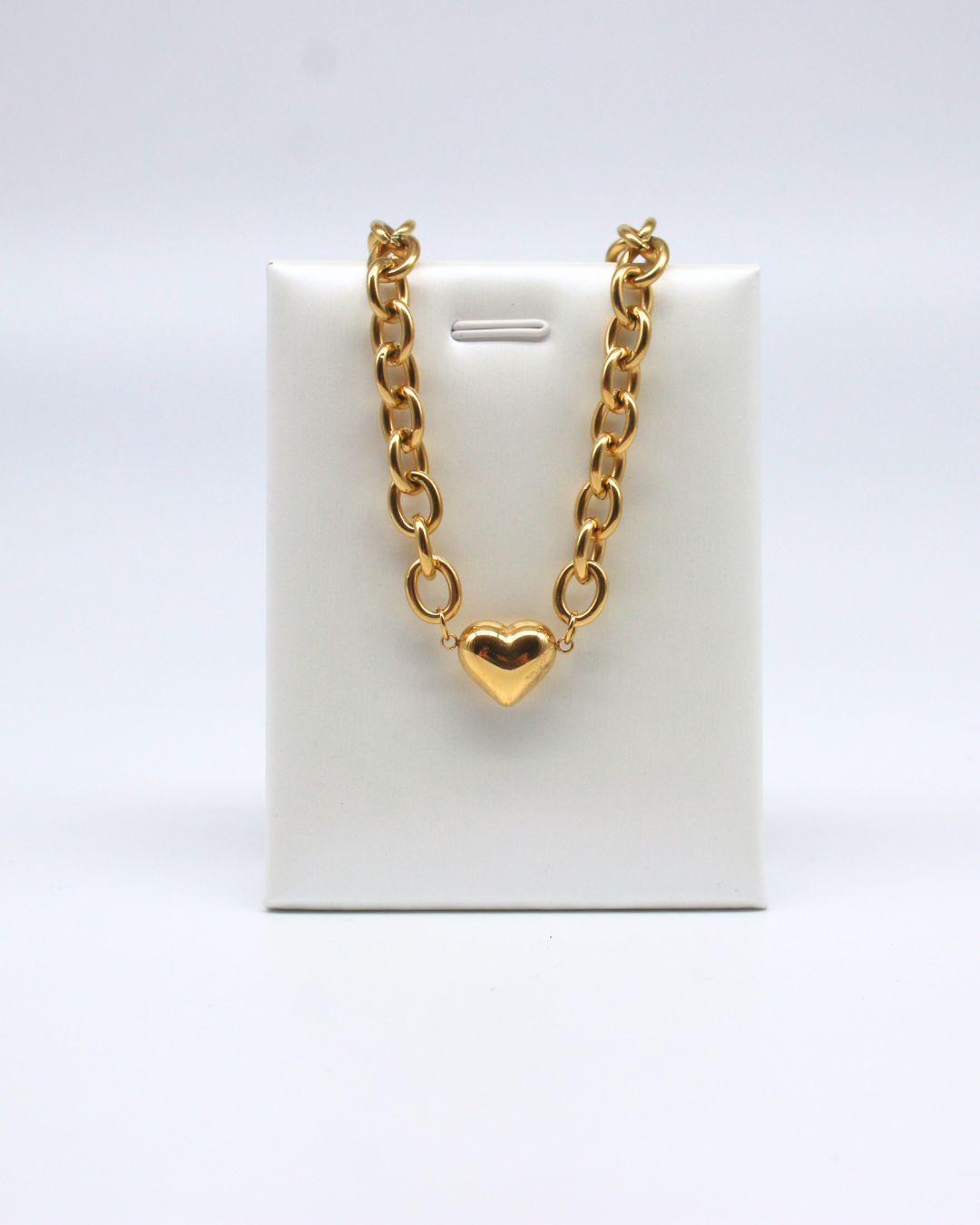Chunky Heart Chain Necklace (Silver)
