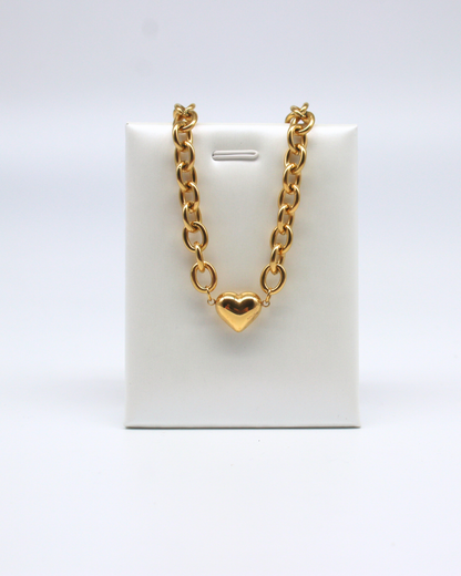Chunky Heart Chain Necklace (Silver)